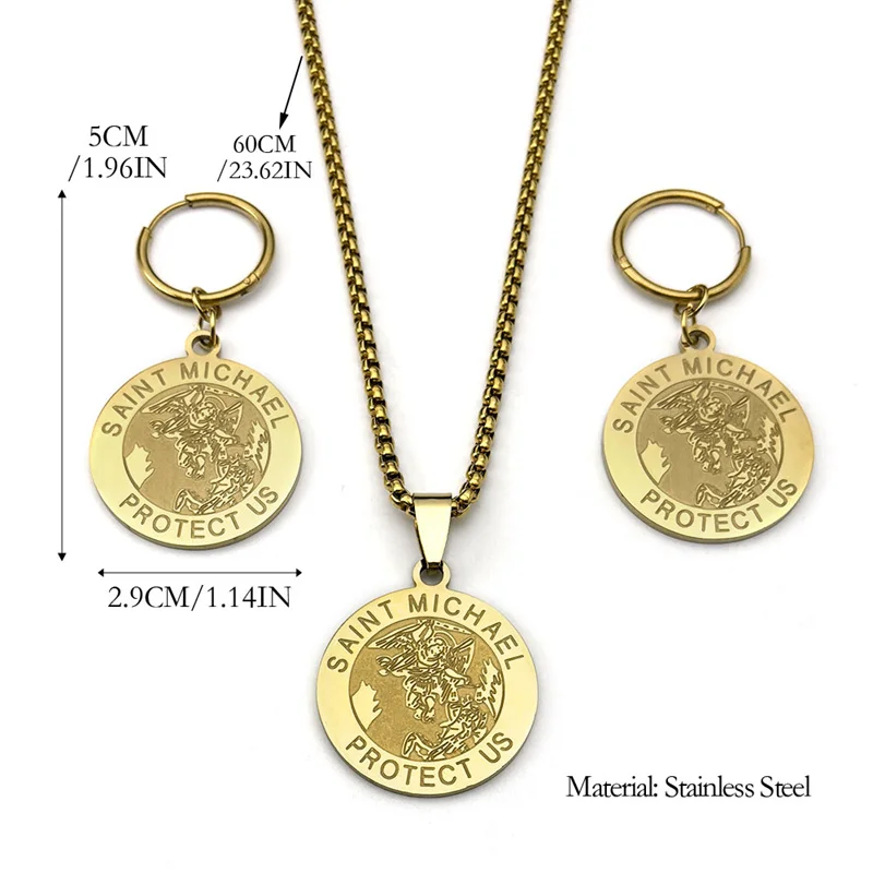 ЗАЩИТА МАЙКЛ США Архангел Медаль из нержавеющей стали Ожерелье Серьги Женщины