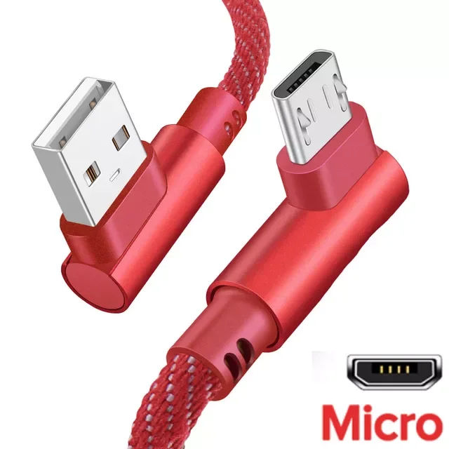 

Micro USB Type C Cable 2.4A Fast Charger USB Cord 90 Degree Elbow Nylon Braided Data Cable For Samsung/Sony/Xiaomi Android Phone