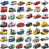 70 new styles car model pull back car bricks mobile vehicle fire truck building block kid mini cars boy gift toy for children