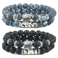 2pcsset buddha head bracelet for women men natural tiger eye lava stone yoga beads distance bracelets charm couple jewelry gift