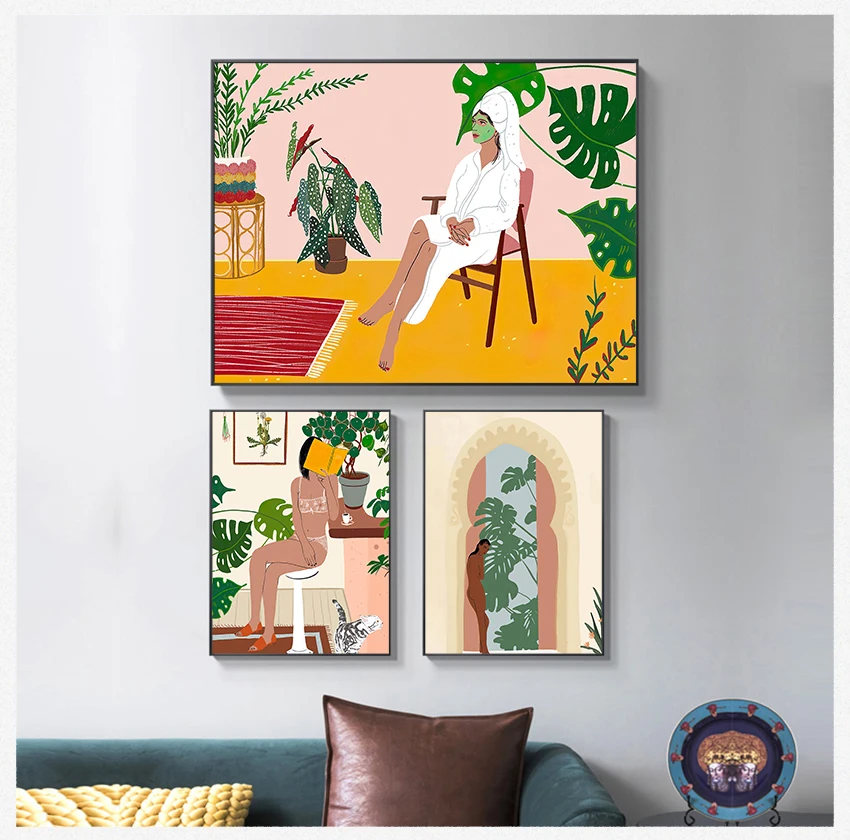 

Canvas Painting Nordic Posters And Prints Wall Picture For Living Room Decor Abstract Fashion Vintage Girl illustration Wall Art