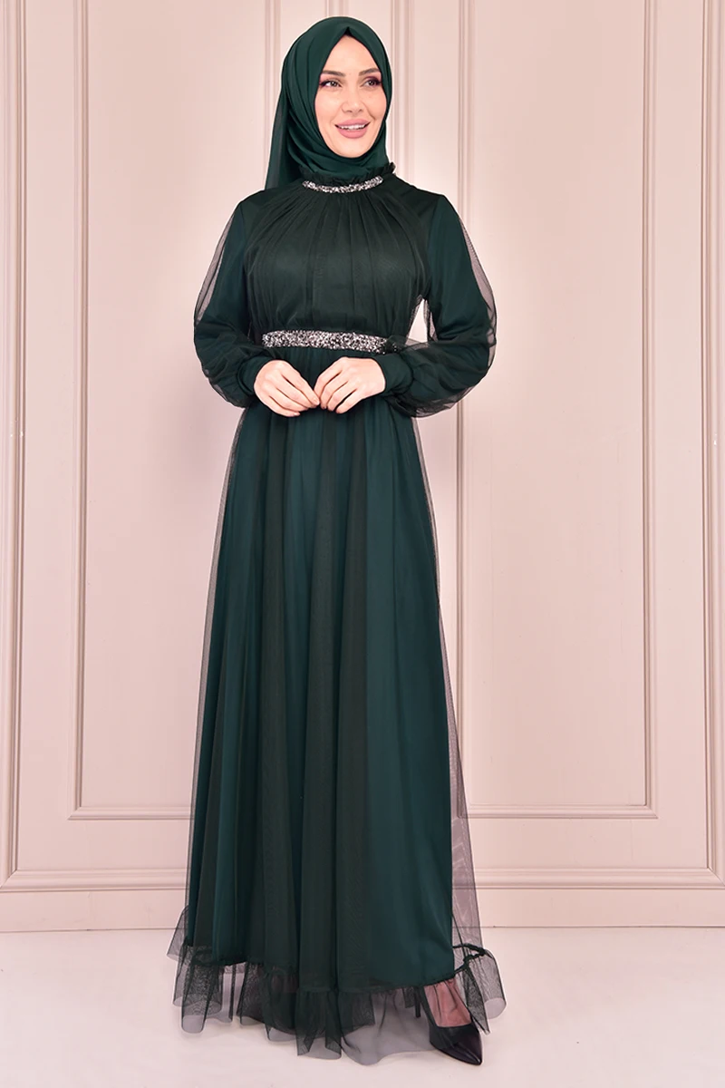 

Stoned Dress Emerald Occasion Dresses For Women Abaya Dress Muslim Woman Dress Saudi Arabian Abaya İslamic KBR6248
