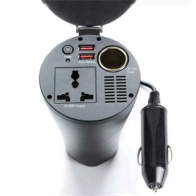 Автомобильный преобразователь напряжения 150 Вт 12 В в 220 подстаканник с розетками