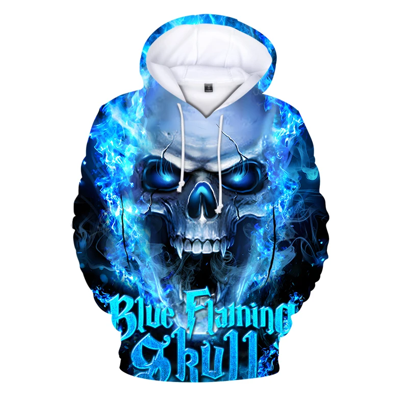 

BLUE Flaming Skull Print 3D Hoodies Sweatshirts Harajuku Men/women Casual Winter Hip-Hop Streetwear Long Sleeve Fleece Top
