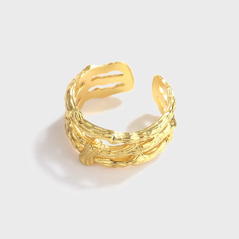 

Корейская версия, Открытое кольцо из стерлингового серебра, светлое роскошное нишевое дизайнерское геометрическое кольцо с неравномерной ...