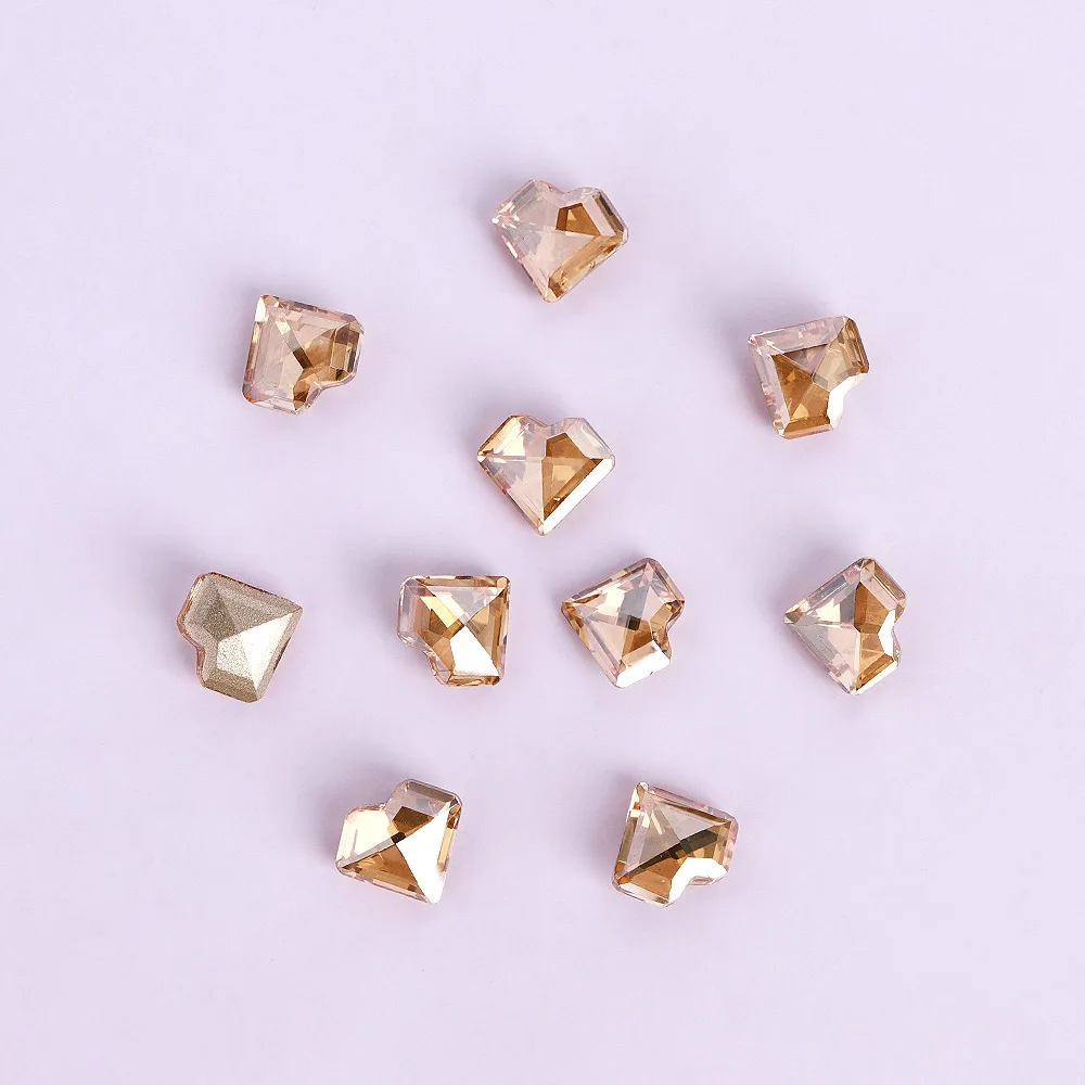 

144 Pcs/Pack 7mm Glass Heart Fancy Rhinestone Blue Moonlight Gold Black Crystal Stones Glue On Rhinestones for Diy Crafts Bags