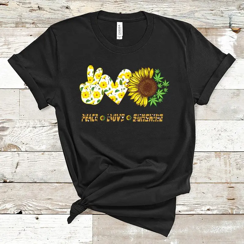 

Peace Love Sunshine T-shirt Sunflower Shirts Love Heart Sunflower TShirt Women Casual Graphic Tee Grunge Vintage Tee Goth Tops