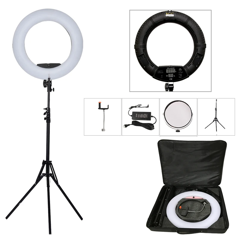 

Yidoblo 96W FD-480II 18 Studio Dimmable LED Ring Lamp Sets 480 LEDs Video Light Lamp Photographic Lighting + Stand (2M) + Bag