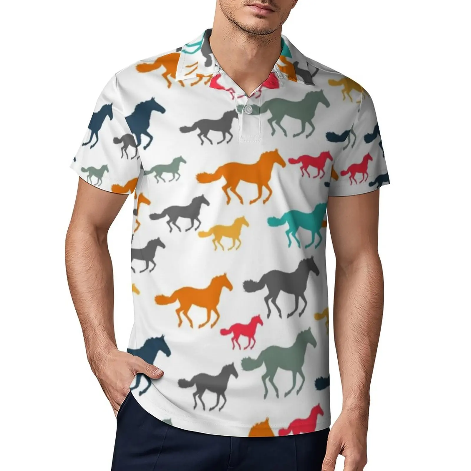 

Рубашка-поло мужская с отложным воротником, повседневная тенниска с разноцветными рисунками лошадей, топ на заказ, размеры 3XL, 4XL, 5XL, на лето