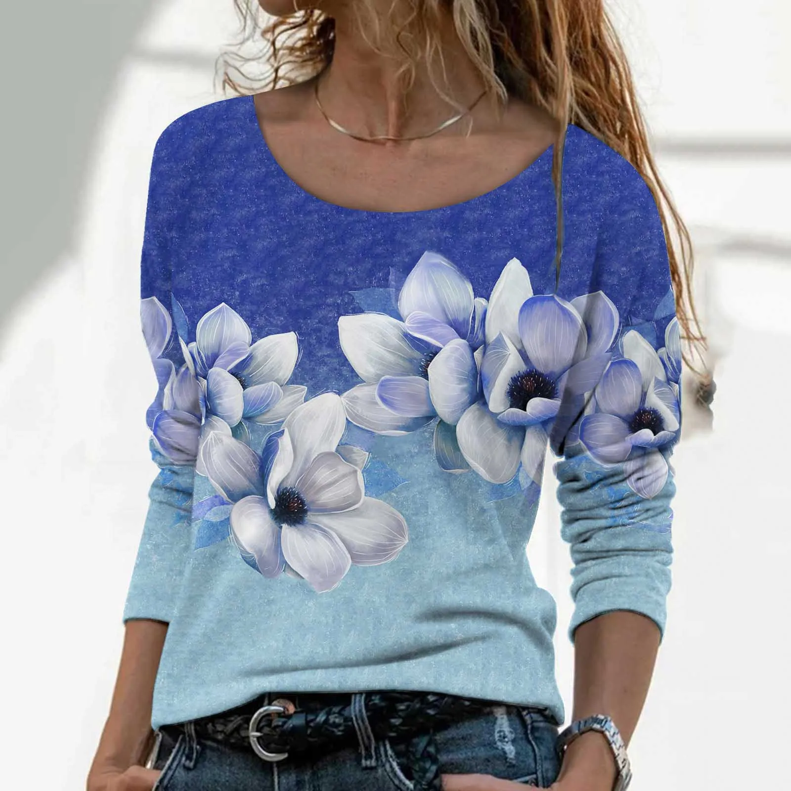 

Женская воздушная рубашка с длинным рукавом, с цветными цветами