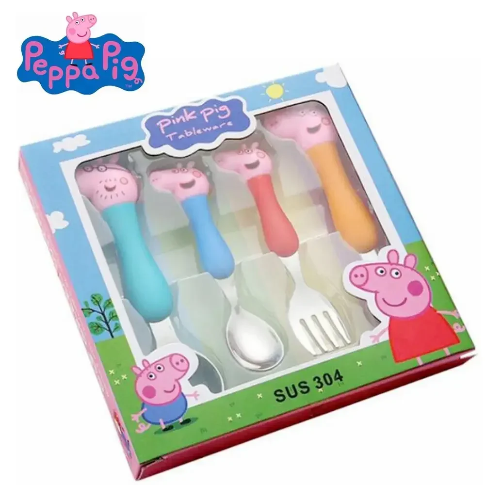 Children's Cartoon Tableware Peppa Pig Spoon George Action Figure Model Daddy Mom Dinner Fork Kid's Birthday Gif