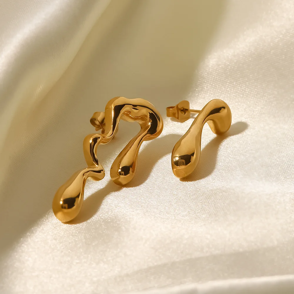

DEAR-LIFE 18k gold plated stainless steel irregular teardrop shape earrings women's fashion versatile geometric models earrings