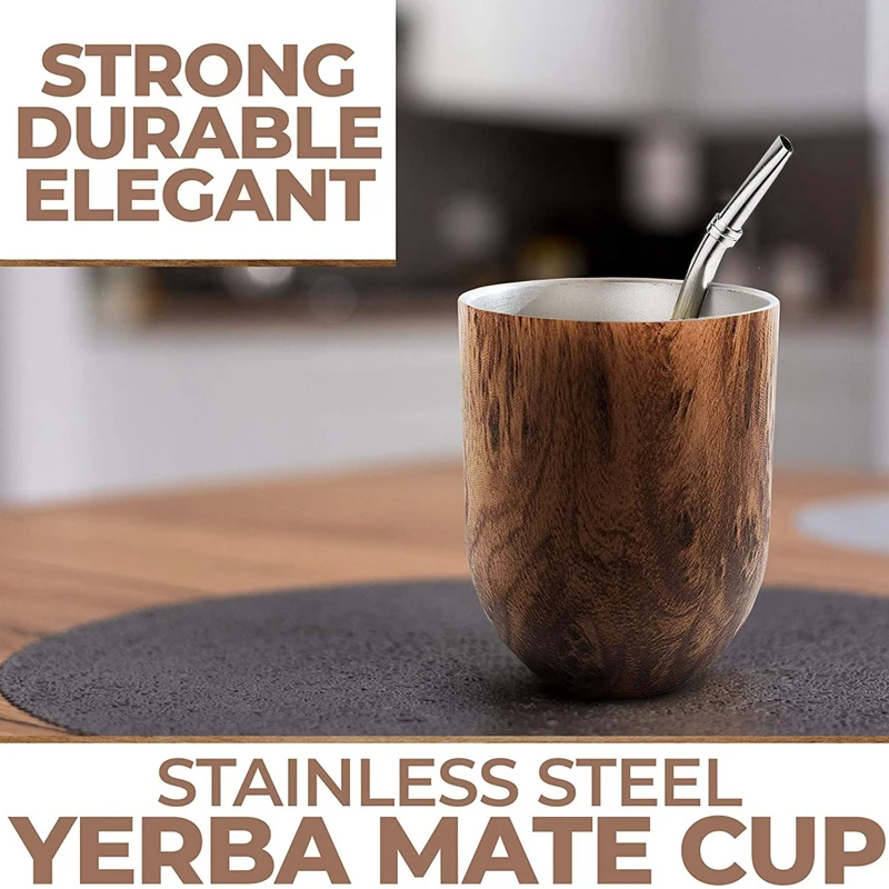 Чайный набор Yerba Mate Gourd 12 унций Двухстенная кружка из нержавеющей стали для кофе с