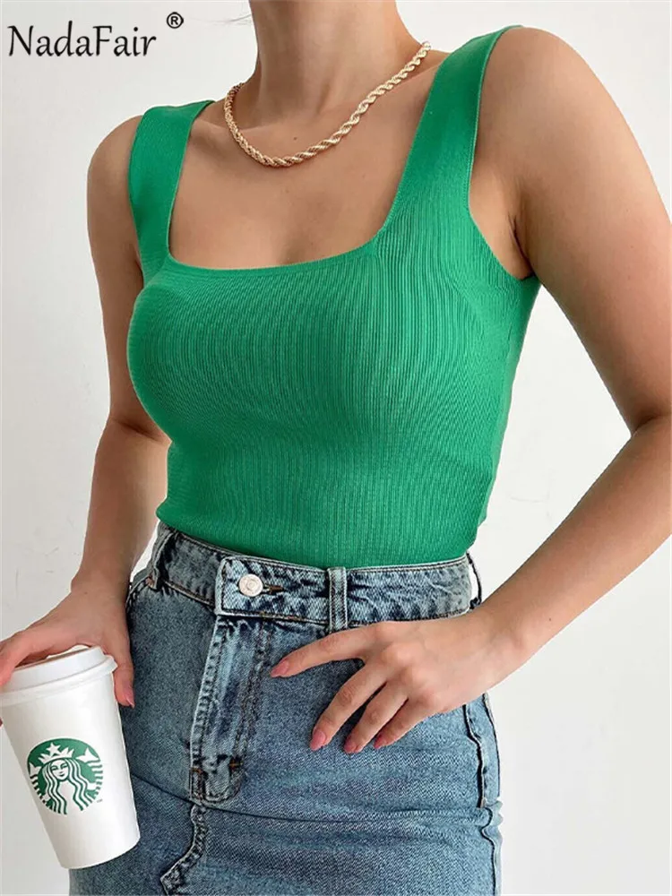 

Женский трикотажный топ Nadafair, с квадратным вырезом, с открытыми плечами, оранжевый и зеленый цвета, лето 2022