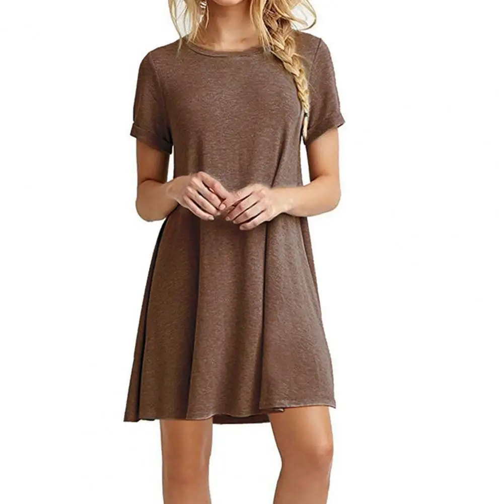 

Casual Beach Dresses Women Dress Simple O Neck Short Sleeve Solid Color Summer Boho Fashion Ladies Vestidos 2022 Female Clothing
