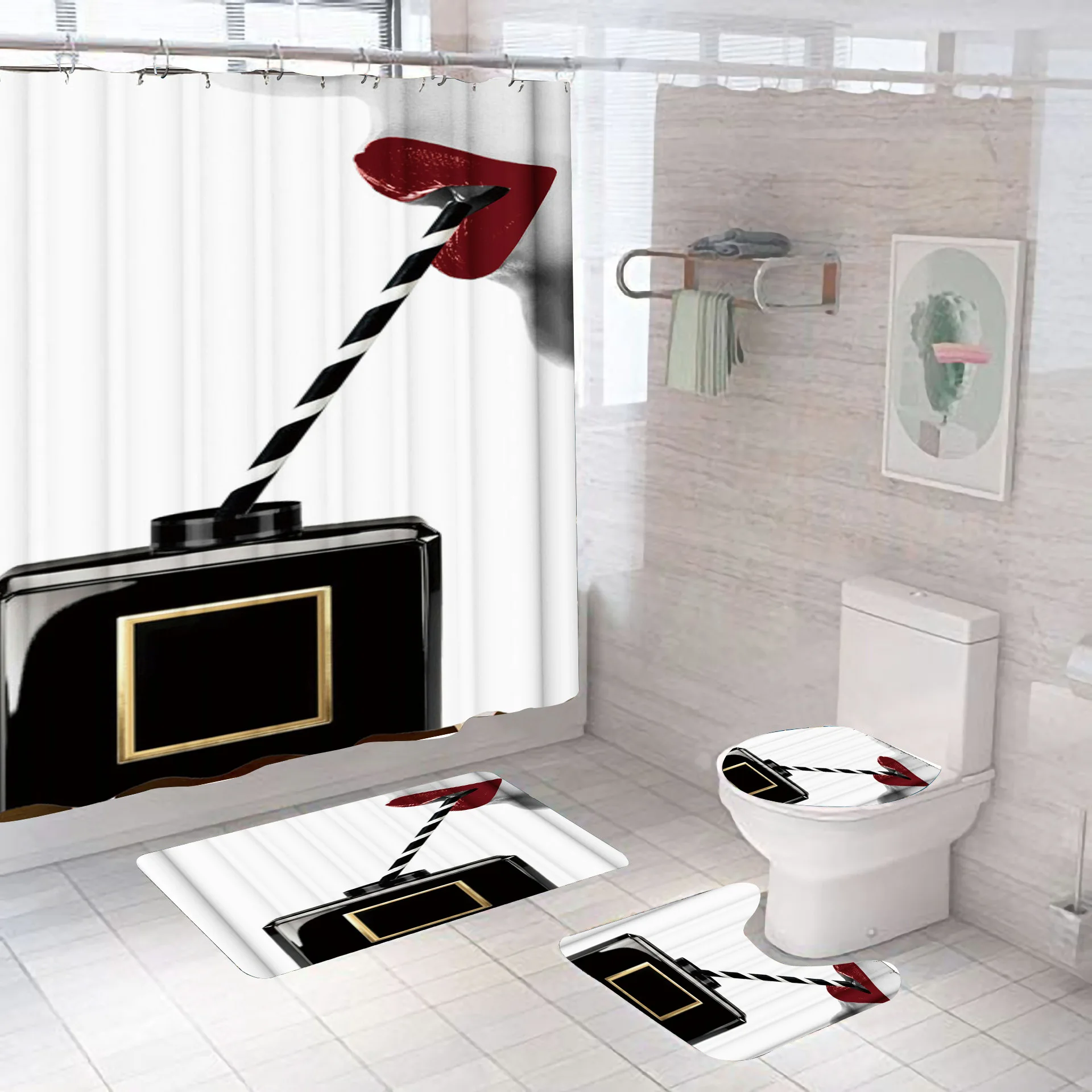 luxury perfume bottle flowers 3d shower curtain 4pcs set custom hooks hanging curtains printed bathroom waterproof cover screen free global shipping