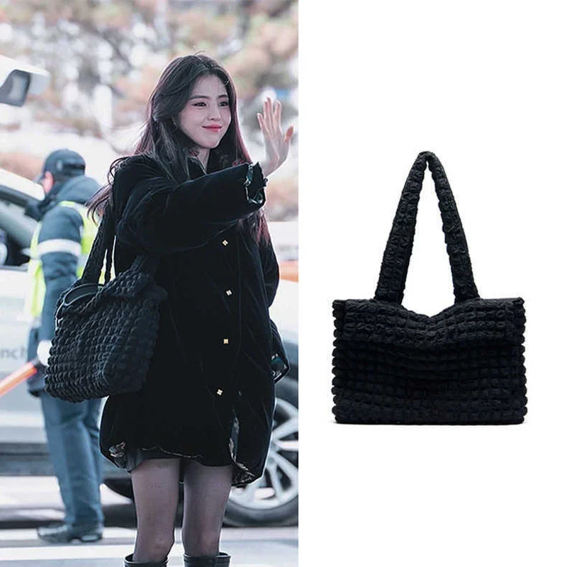 

Nylon Tote Bag Pleated Quilted Bubble Cotton Handbag Lightweight Simple Large Capacity Shoulder Bags