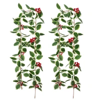2pcs christmas red berry garland artificial foliage greenery fireplace decor xmas decoration indooroutdoor decorations