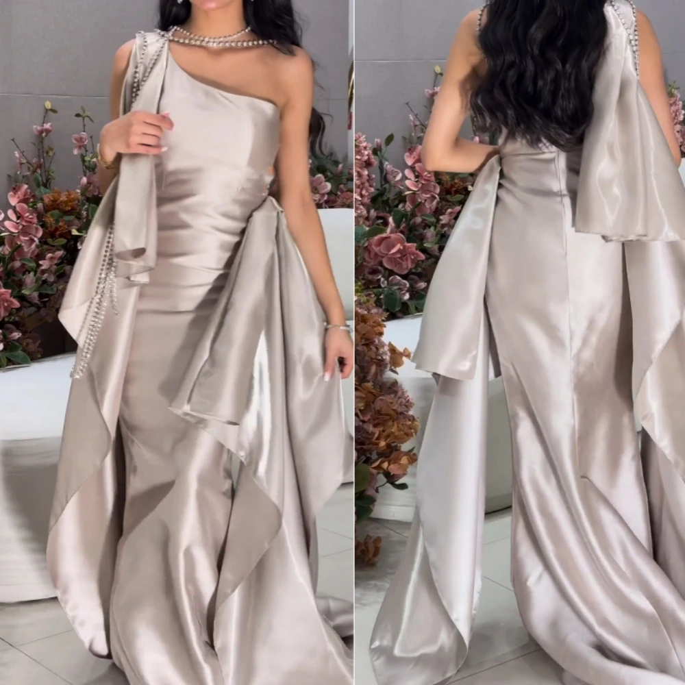 Jiayi Gong атласное платье с рюшами и бисером на одно плечо длинное заказ