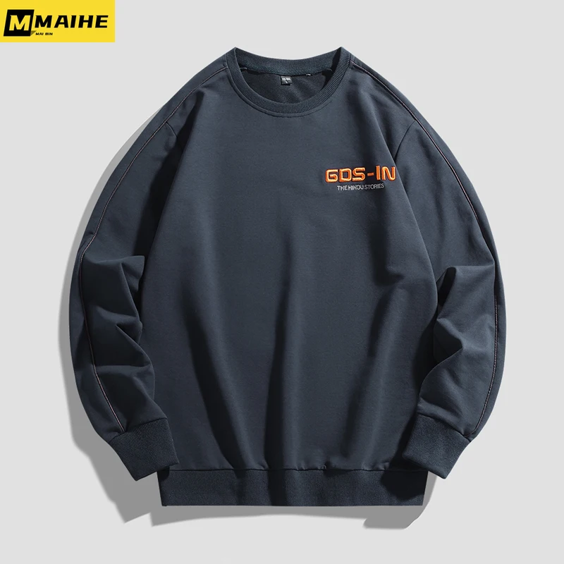 

Мужская толстовка с длинным рукавом, Повседневная Свободная Толстовка из чистого хлопка с вышивкой, с круглым вырезом, в стиле пэчворк, осень 2023