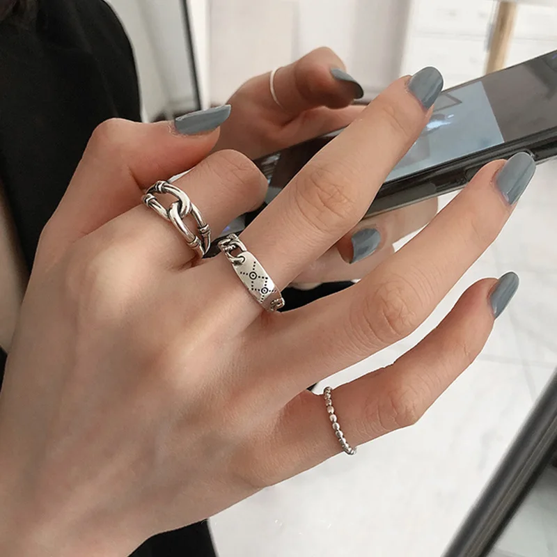 

New Korean Personality Design Chain 2 Rings Women Adjustable Size Fashion Temperament Wild Wedding Engagement Bridesmaid Jewelry