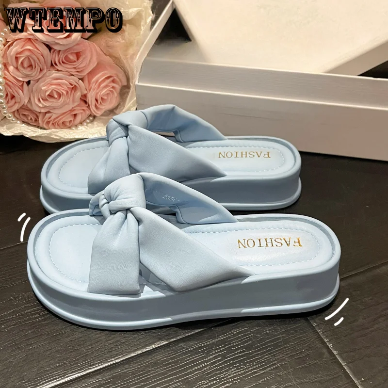 WTEMPO Fashion Slippers Women's Summer Anti-skid Thick Fairy Style Sweet Elegant Beach Sandals Bow Casual Shoes Wholesale