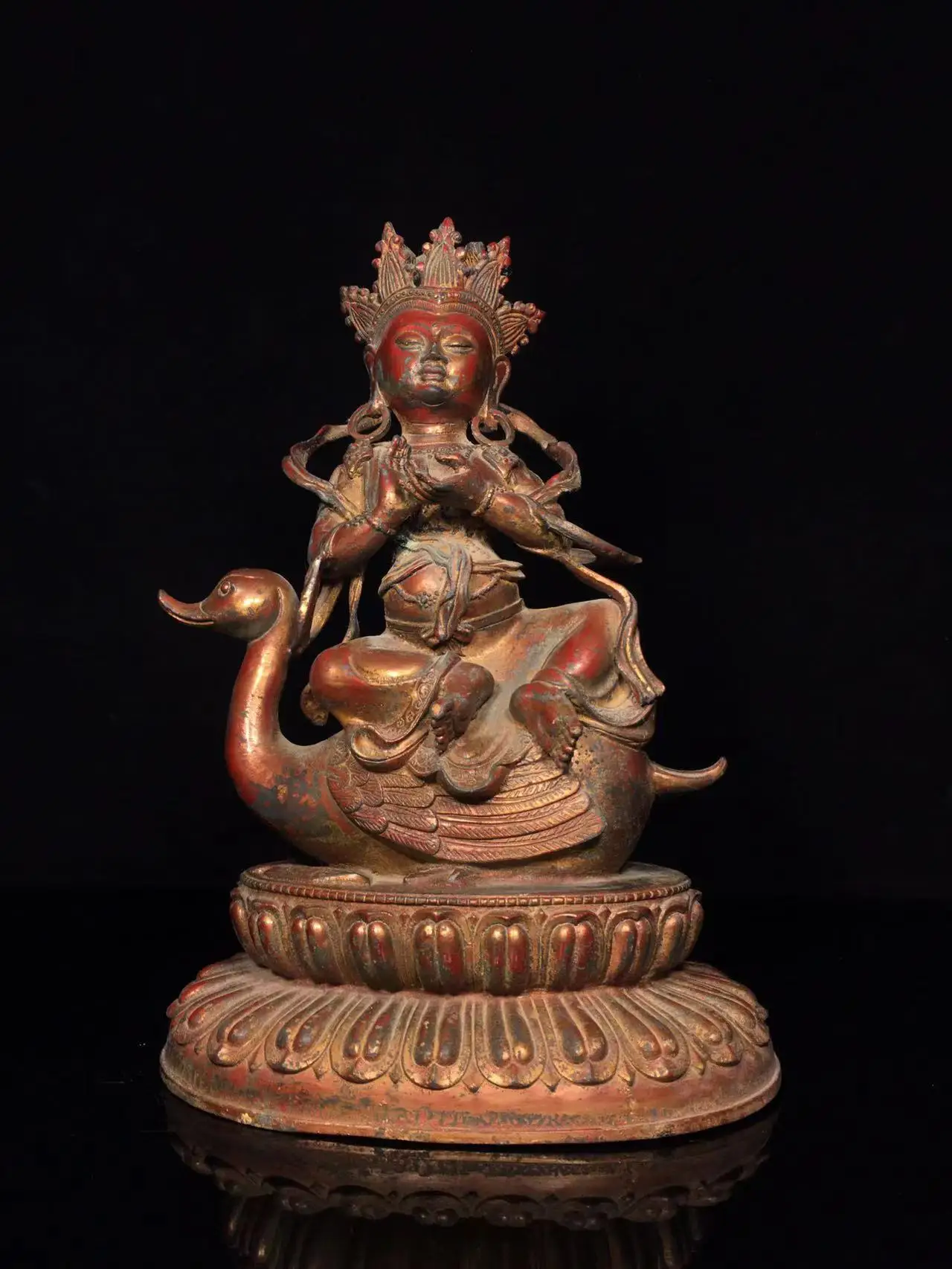 

Old copper Tibetan Ride the Swan Tara Buddha statue, Free shipping