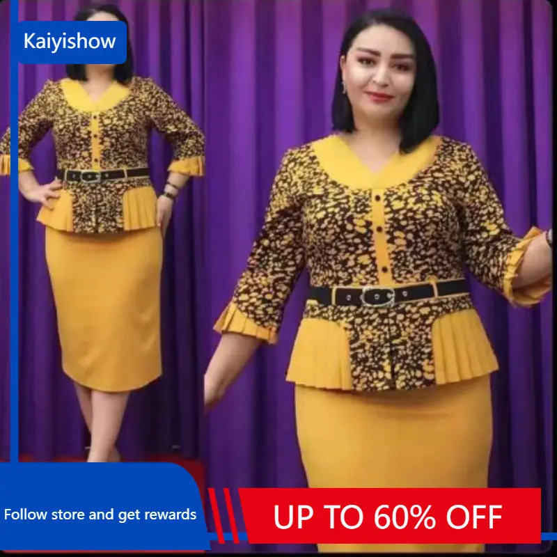 

Dashiki African Dreses for Women Summer Autumn African 3/4 Sleeve V-neck Polyester Printing Pink Red Knee-length Dress L-3XL