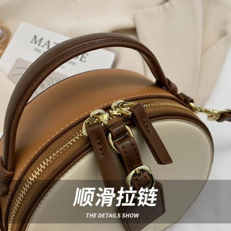 Women's Retro Fashion Small Circular Handheld Crossbody Bag for Women Simple Luxury One Shoulder Underarm Bolsa Feminina Handbag
