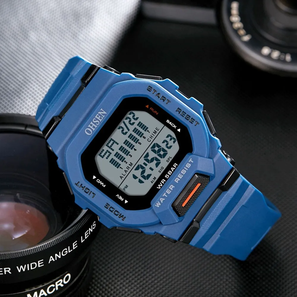 New Men Digital Sport Watch Silicone Multifunctional Waterproof Blue Wristwatches Women clocks Fashion Male Watches reloj hombre enlarge