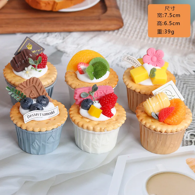 

6 шт. искусственные кексы, поддельные фруктовые чашки, торт, десерт, окно магазина, фотография, реквизит, украшение
