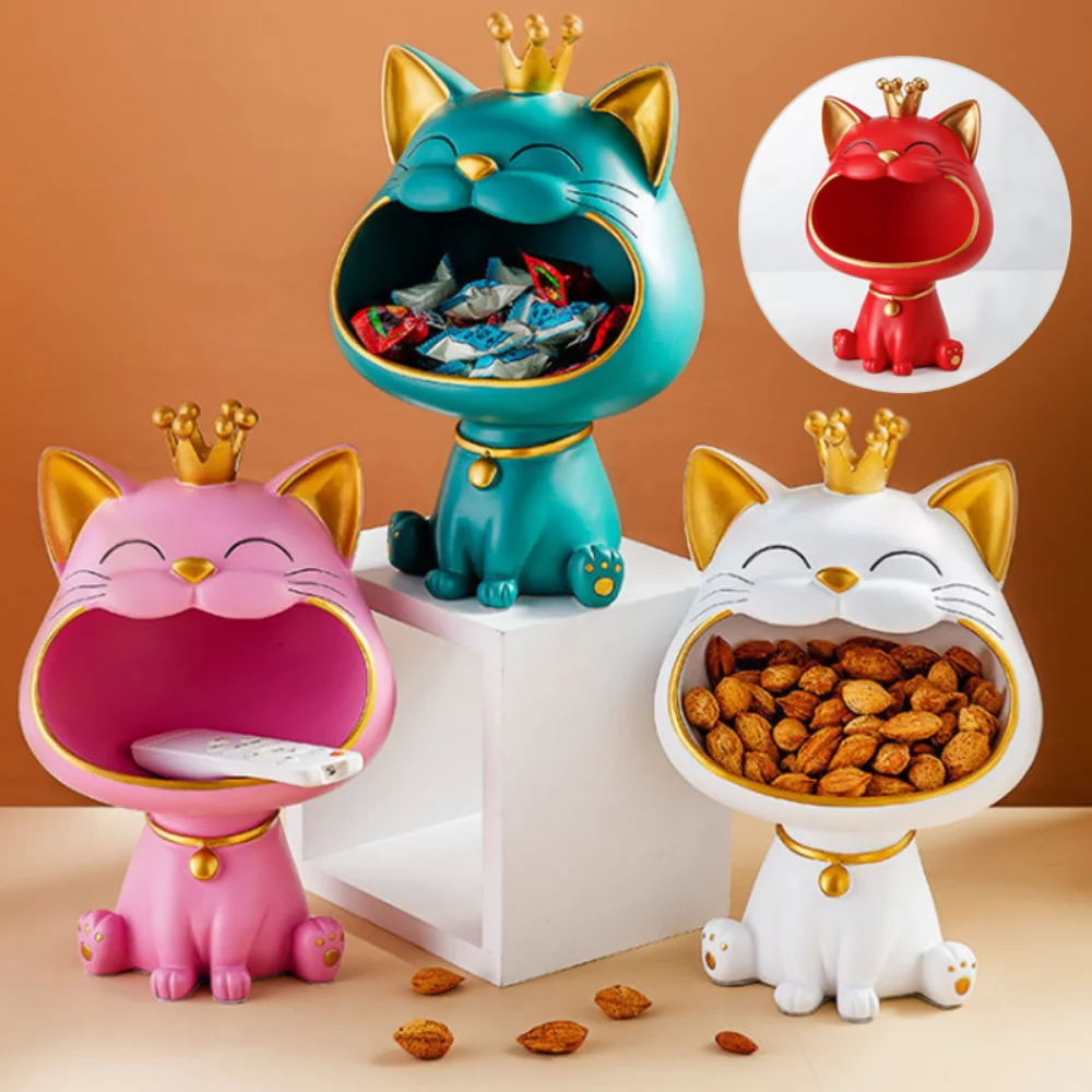 

Милая фигурка кошек, коробка для хранения с большим ртом кошек, мультяшная смола, магнитная корзина для хранения конфет, для гостиной, стола,...