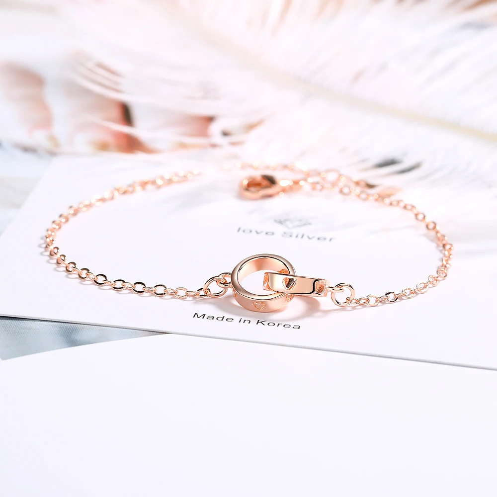 

Todorova Korean Fashion Cut Out Heart Double Circle Interlock Friendship Bracelets For Women Gift Rose Gold Color Jewelry