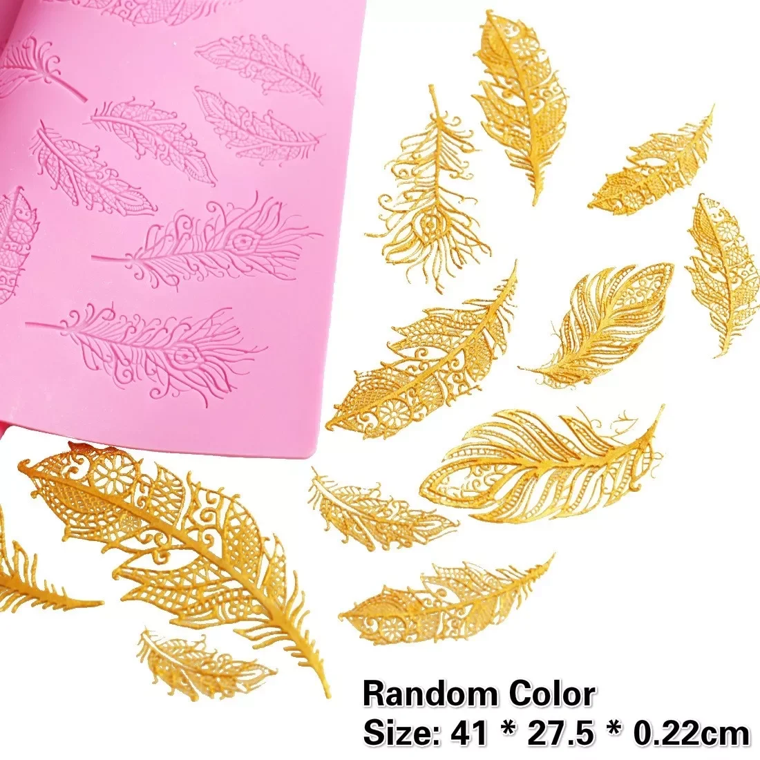 

41*27cm Retro Lace Feather Texture Lace Mat Cake Dessert Table Decoration Silicone Mold Random Color