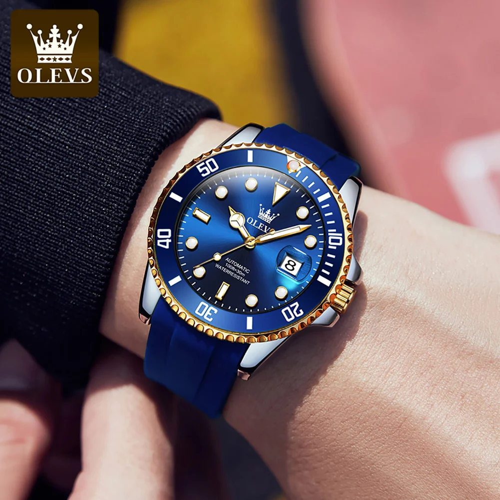 

OLEVS 6650 2023 Silicone Strap Japan Automatic Mechanical Waterproof Men Classics Wristwatch Luminous Fashion Exquisite Watches