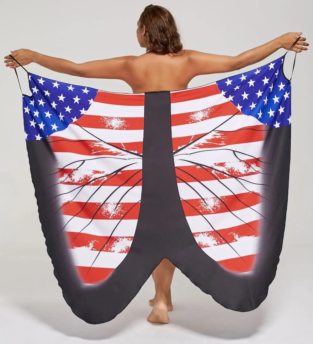 

5XL Large Size Beach Towel Wearable American Flag Bath Towel Beach Holiday Beach Dress Butterfly Wrap Women Sling Clothes Robe