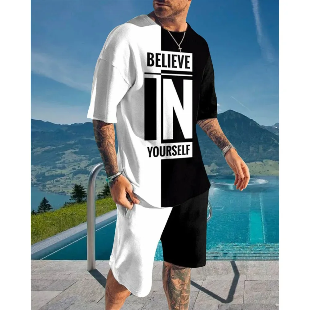 

Summer Men Sets Oversized Short Sleeve T Shirt+Shorts Clothes For Man Round Neck Casual Fashion SportsWear Outfits 2 Piece Set