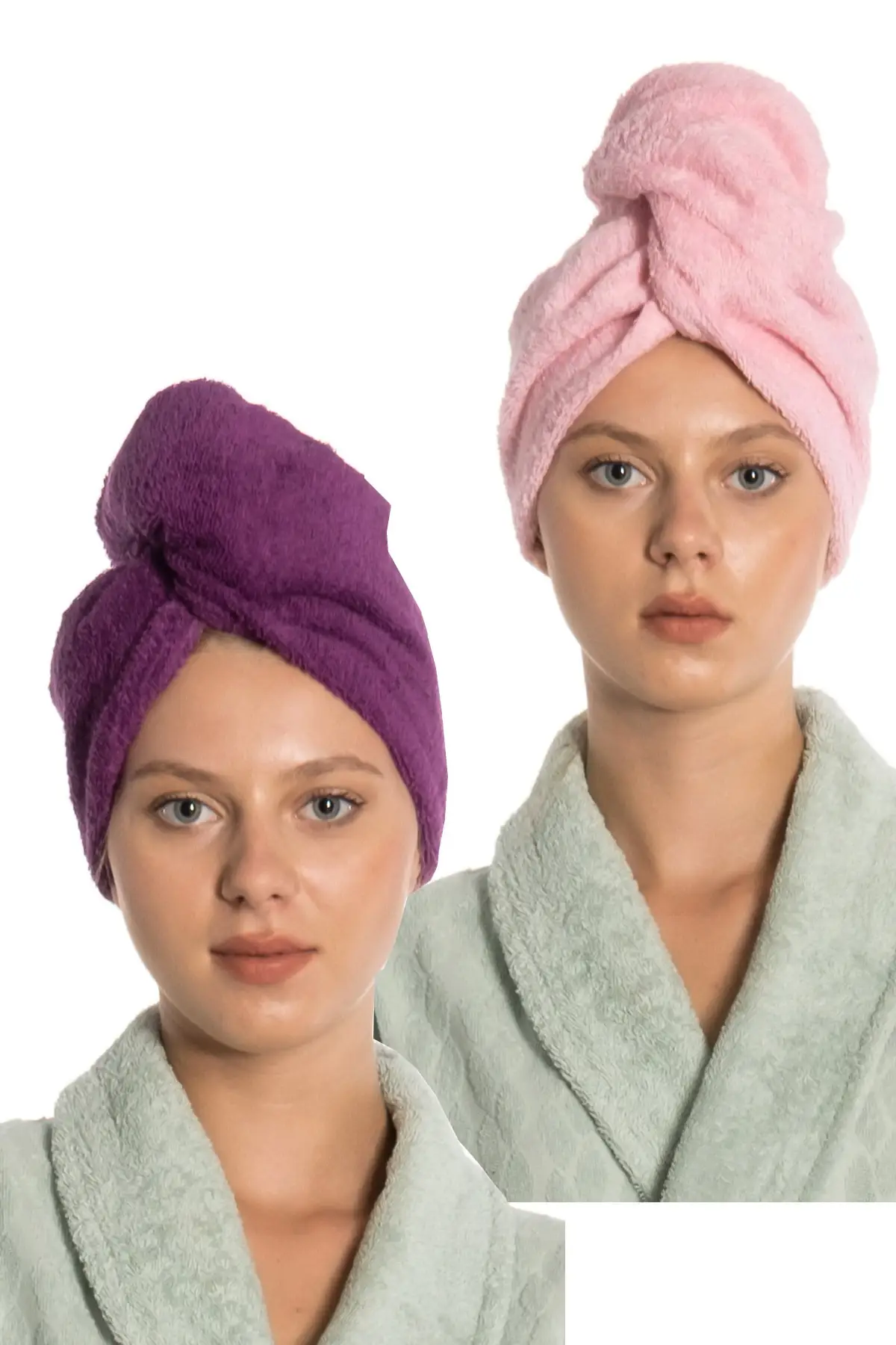 

Buttoned Purple & Pink Towel Hair Drying Cap Set (2 Pcs)