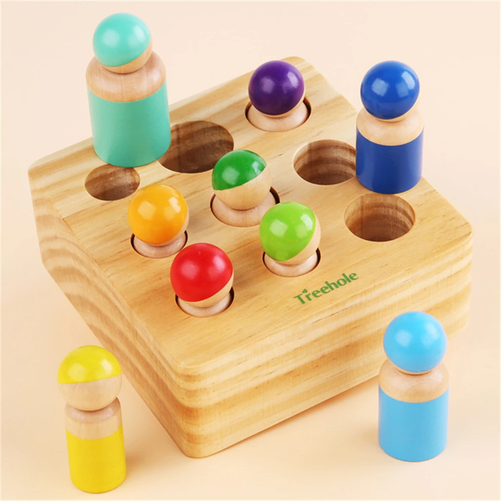 

Montessori Cylinder Socket Puzzles Toy for Baby Development Practice Senses Preschool Educational Wooden Math Toys Baby Toy Gift