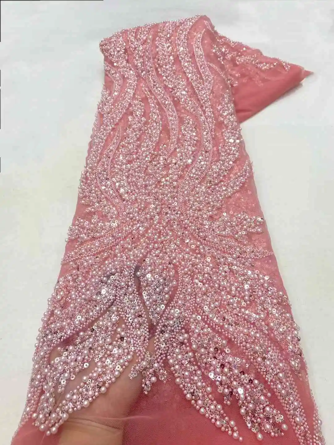 Роскошная сетчатая кружевная ткань с африканскими бусинами 2024 вышивка бисером и