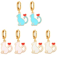 2 pairs bule pink lovely cat heart color enamel alloy earring pendants body jewelry accessories high quality party earrings set