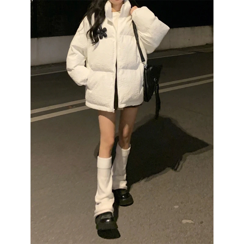 White Down Jacket For Women In Winter, Korean Version, Loose Oversize, Stand Collar, Small, Cotton Padded Jacket, Fashionable