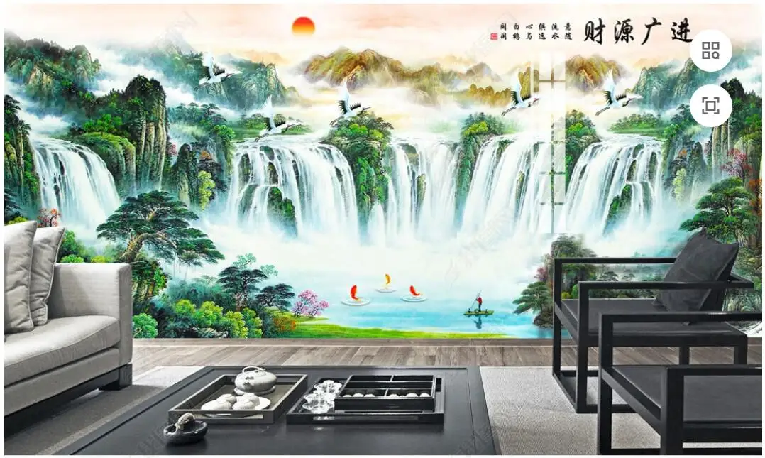 

Настенные обои на заказ, настенные 3d обои в китайском стиле, с изображением гор, водопада, потока, озера, для спальни, домашний декор, для стен