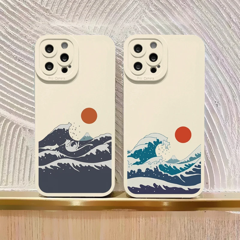 

Fashion Great Blue Wave Phone Case For iPhone 11 7 8Plus SE20 14 13 12 11 Pro MAX XS X XR Soft Silicone Back Cover Fundas Shells