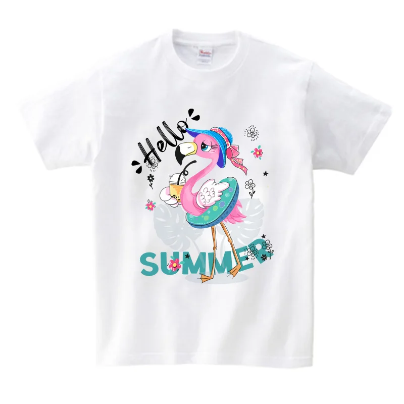 

New Hot Sale 2022 Hello Summer Cartoon Bird Clothes Print Boys and Girls Crew Neck Summer Kids Soft Cotton Boys Girls T Shirts