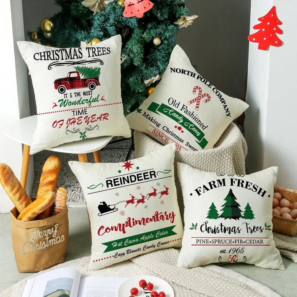 

Christmas Decor Pillow Cover 45x45cm Winter Farmhouse Holiday Throw Pillowcase Xmas Decorative Cushion Case for Seat Chair Sofa
