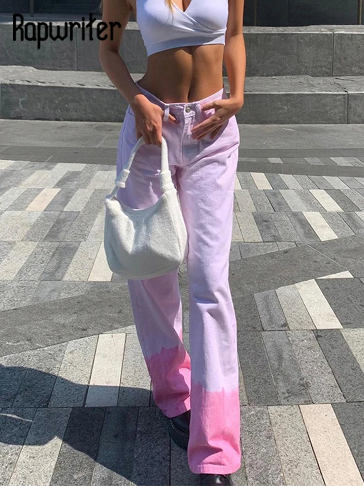 

Rapwriter y2k Cute Panelled Jeans Harajuku Pink Mid Waist Pocket Denim Pants Harajuku Girl Mom Jeans 90s Streetwear Carpis Pants