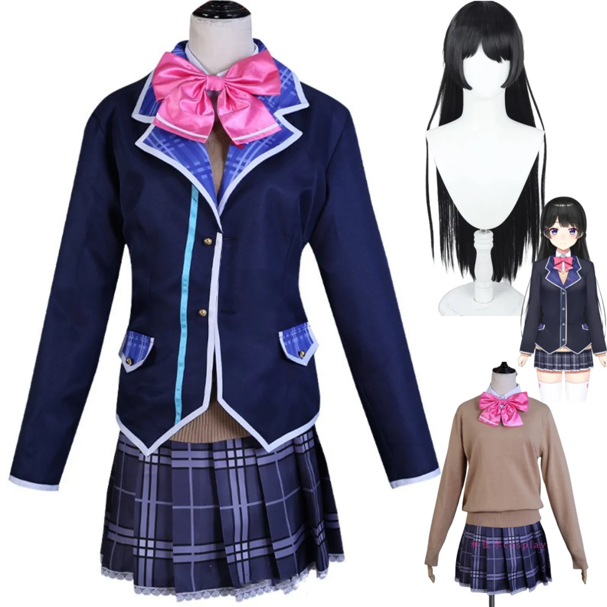 

Косплей-костюм из аниме VIRTUALSAN-LOOKING Tsukino Mito, парик YouTuber NIJISANJI, японская форма JK, юбка, женский сексуальный карнавальный костюм