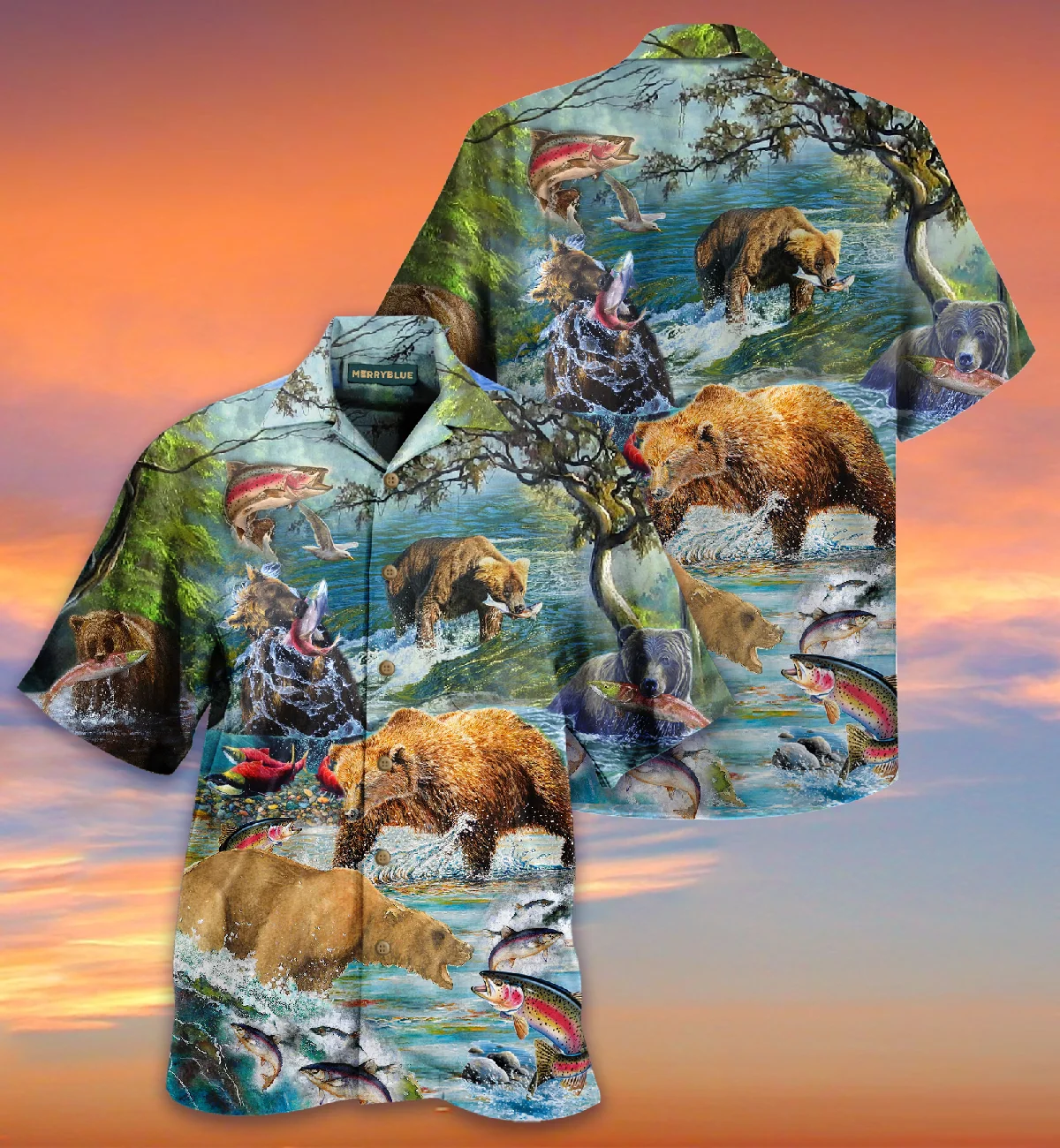 

Гавайская пляжная рубашка Bear Fishing, бесплатная доставка, модная повседневная мужская одежда с 3d-логотипом на заказ и коротким рукавом