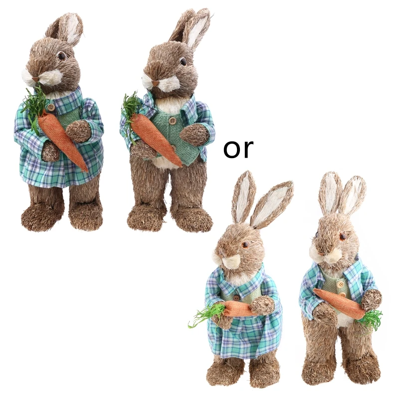 

2pcs Cute Straw Rabbits Bunny Decorations Easter Party Home Garden Wedding Ornament Photo Props Crafts